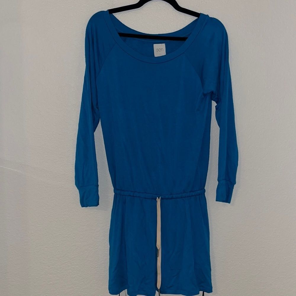 Sen Jersey Cotton Shorts with Long Sleeve Peacock Blue Romper NEW